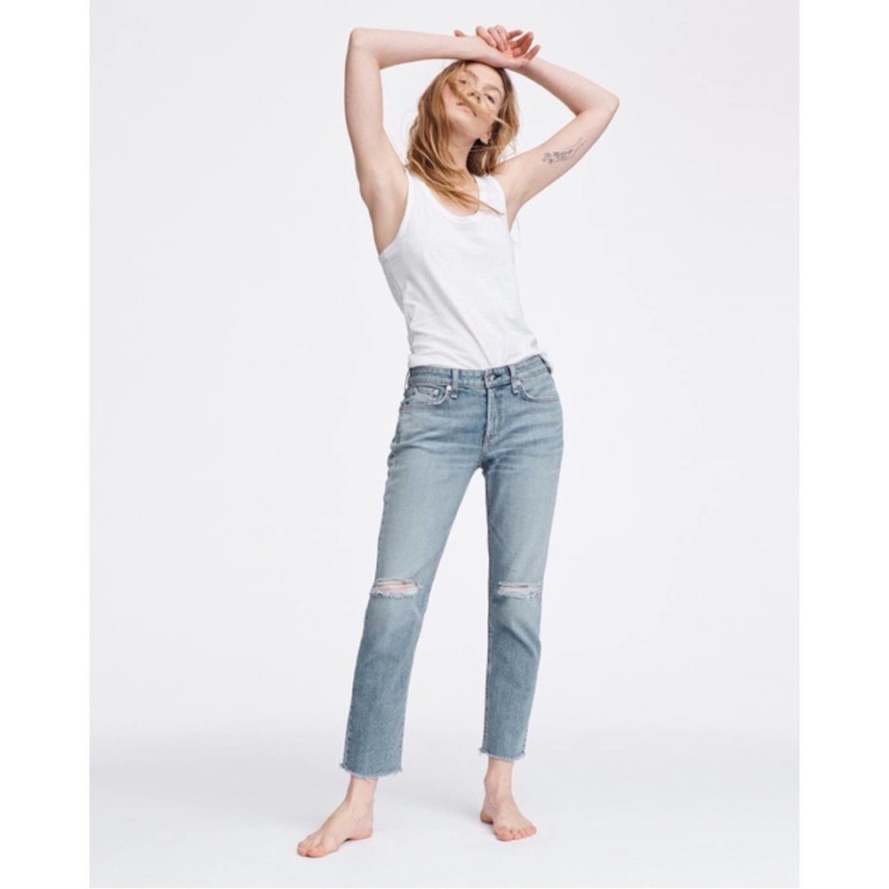 Rag & Bone Dre Boyfriend Slim Leg Low Rise Distressed Raw Hem Jeans US 28